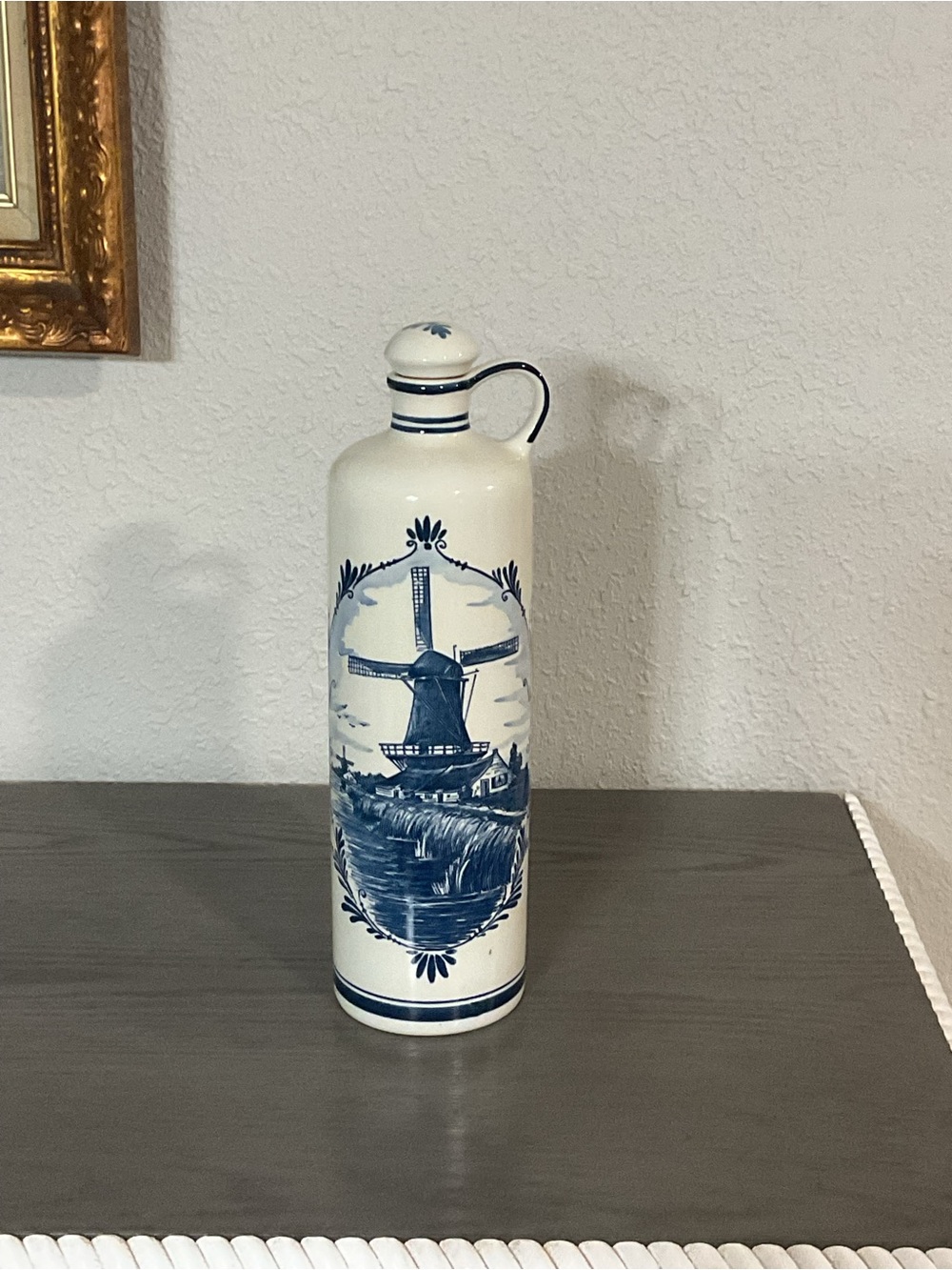 Blue and White Delft-Style Ceramic Bottle Vase
